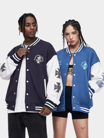 Unisex Text print Long sleeves Varsity Jacket