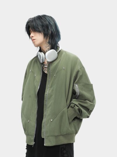 Pure Color American Style Jacket OREETA Spring Autumn Trendy Zipper Closure Functional Streetwear Collared Flight Coat