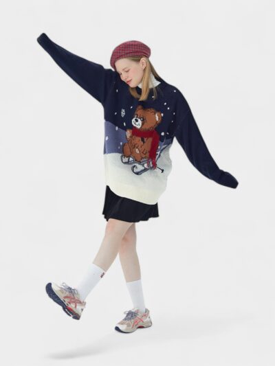 HeyHenry Christmas Sweater Bear Snowflake Cartoon Sweater Couple Autumn and Winter New Age-reducing Sweater for Men