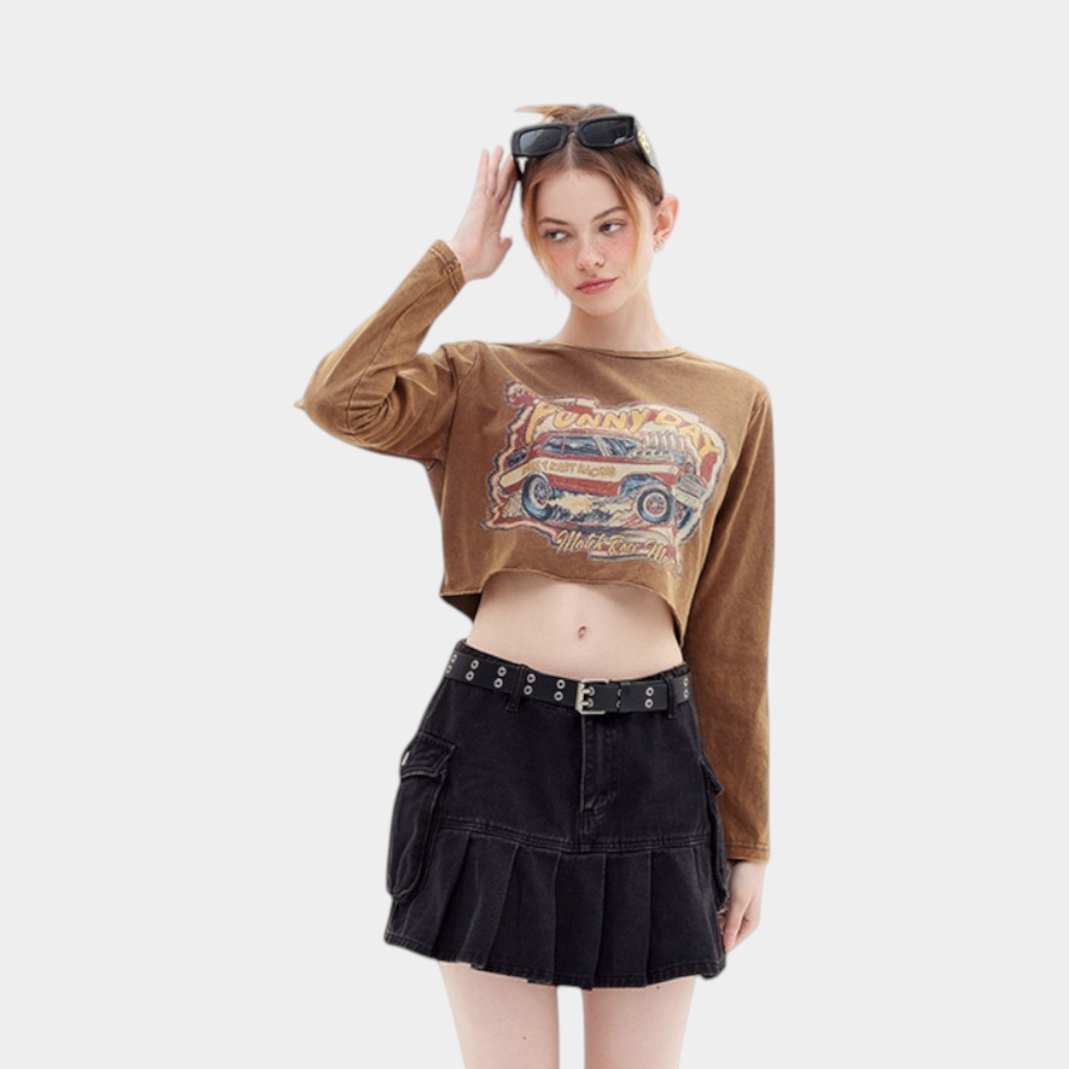 Damen Auto Print Langarm Crop Top - Image 4