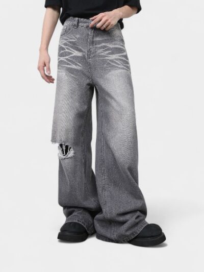 Nirben Denim | American retro washed hole straight tube loose jeans men's high street drooping pants tide