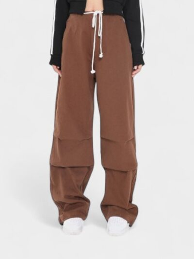 OREETA American Casual Wide Leg Pants Men's Women's Slimming Pleated Dragging Workwear Red Youth Popular High Waist with Belt