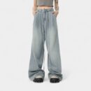 OREETA vintage Washed light blue Jeans Men's 2024 Fashion Brand Drawstring High Street Wide Leg Jeans