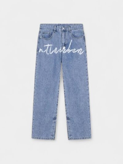 nirben Denim | Retro Street Printed Letter Jeans Loose Slim Straight Vent Wide Leg Pants