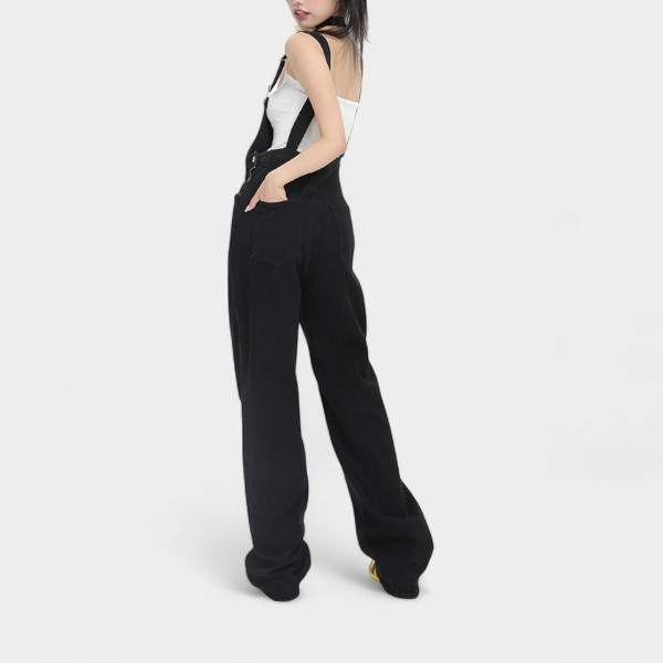 Orange Silk Women's# High Street Denim Suspenders Women's Summer New Korean Style Loose Small Black One-piece Trousers
