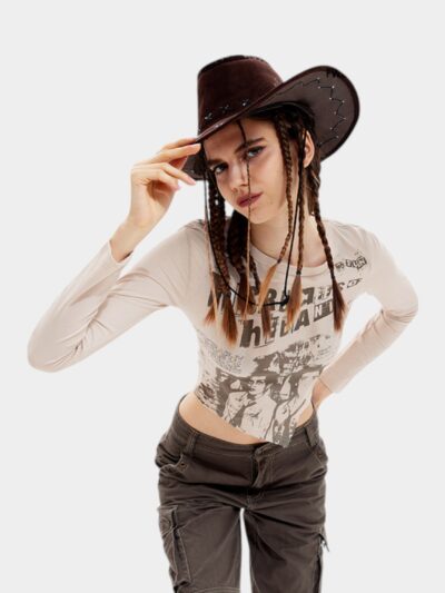 HeyHenry American-style Retro Irregular Hem Niche Design Sense Slim-fit Slimming Long-sleeved Spice Girl T-shirt for Women