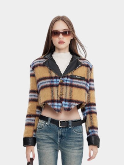 Women's Checked pattern Long sleeves Coat