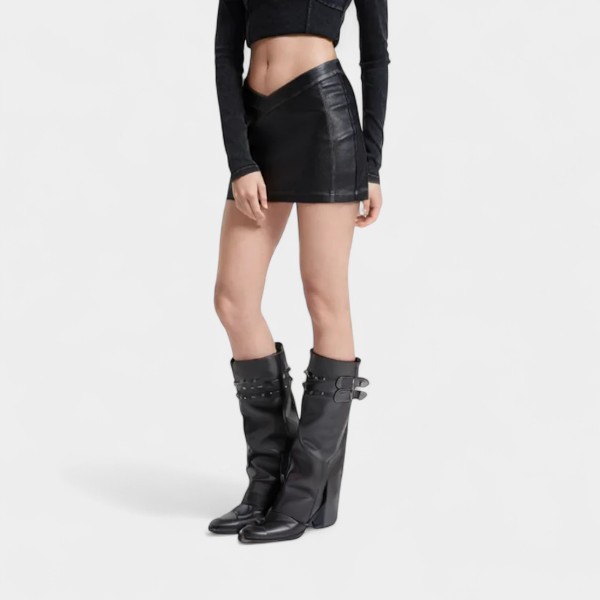 Heyhenry Pu Leather High-waisted Slimming Women's Skirt Vintage Style Hip-wrap Short Skirt Fashionable New Design