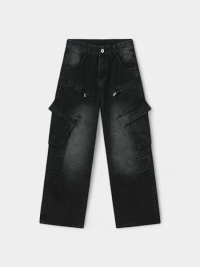 Nirben Denim | High Street Multi-Pocket American Washed Jeans Men's Design Sense Loose Workwear Wide Leg Pants