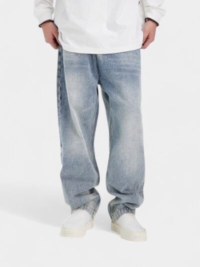 European and American hip hop retro distressed washed jeans men's street high-grade indentation straight heavy casual pants