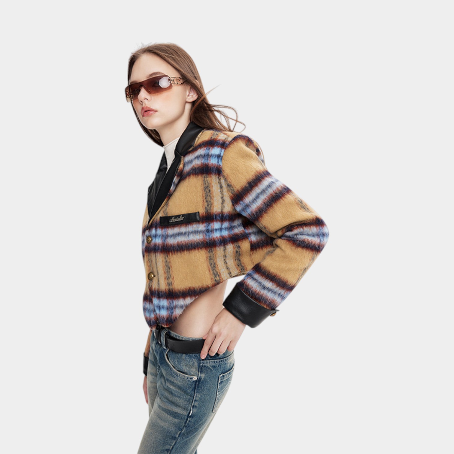 HeyHenry European and American winter irregular fashion brand plaid coat cotton-padded coat women's ins retro small high-grade