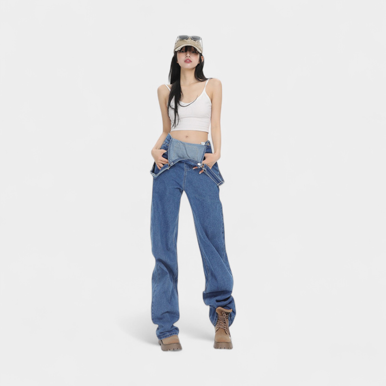 Orange Silk Women's# High Street Denim Suspenders Women's Summer New Korean Style Loose Small Black One-piece Trousers