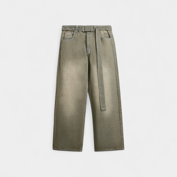 INF men's clothing | Vintage washed jeans with belt 2024 spring and summer trendy brand new loose Street men's trousers