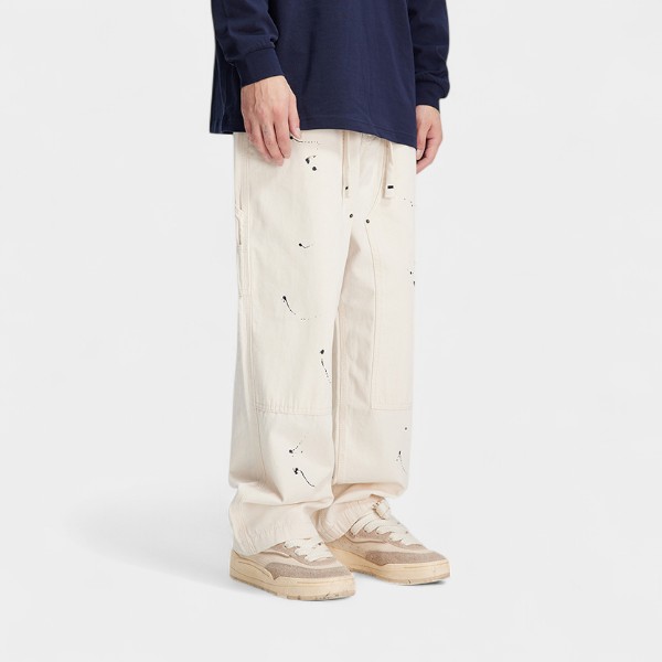 Japanese retro paint point wide leg overalls men's Spring and Autumn Street hip hop loose all-match straight casual trousers