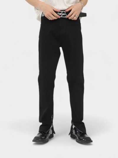 nirben denim | FOG high street trousers without holes elastic dark solid color zipper small feet slim jeans