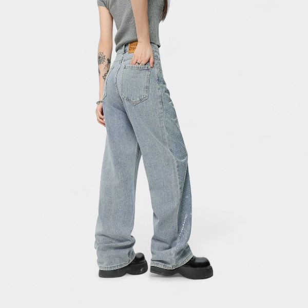 OREETA Men's Straight Leg Jeans Glitter Washed Retro Design Casual Cotton Blend Comfortable Fit Jeans for Youth And Adults