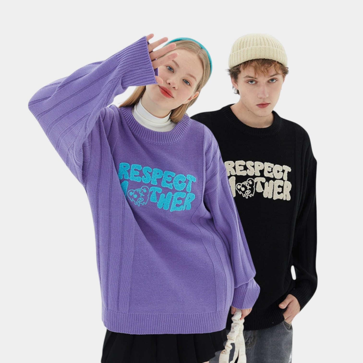Unisex Text print Long sleeves Knitted Jumper
