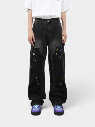 Nirben Denim | American High Street Straight Splash Ink Jeans Men's Retro Fashion Brand Loose Straight Wide Leg Pants
