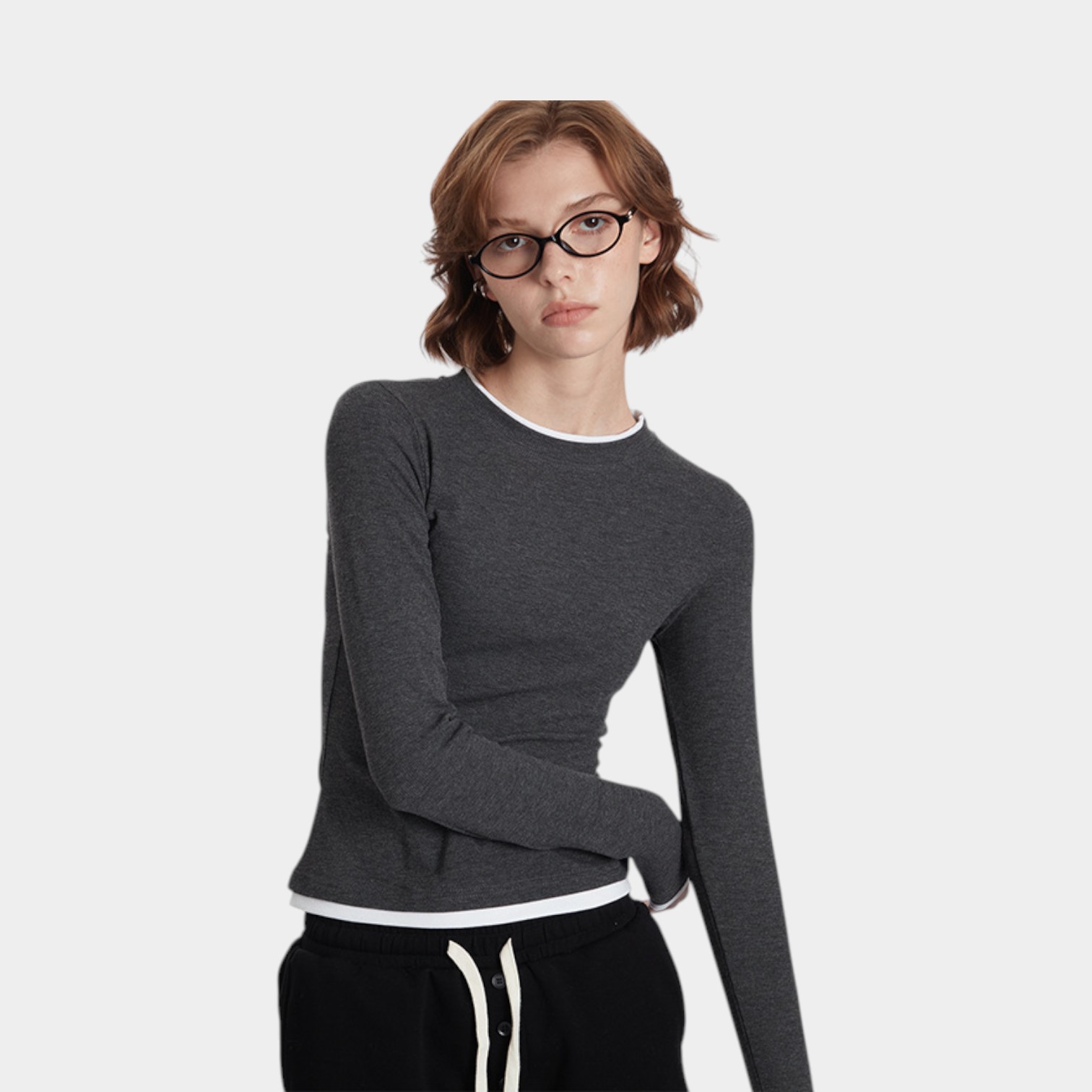 HeyHenry 2024 American Fake Two-piece Color-matching Crewneck Long-sleeved Spice Girls T-shirt Loose Slim-fit Slim-fit Women's Top