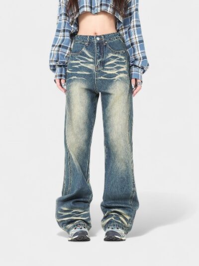 Retro Washed Cat Denim Jeans Men's Straight Leg American Style Autumn Winter New Fashion Brand OREETA Casual Cotton Jeans