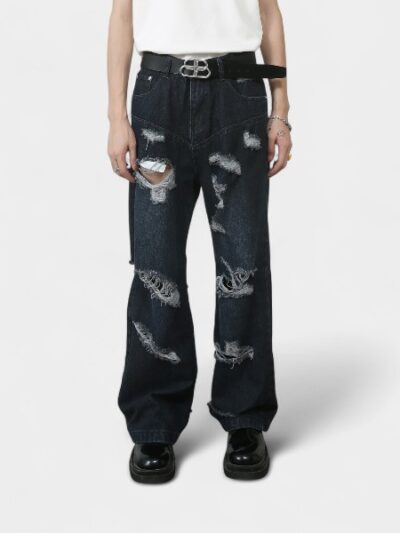 nirben denim | Ripped jeans men vibe wind Ruffian handsome loose straight American High Street ins retro pants