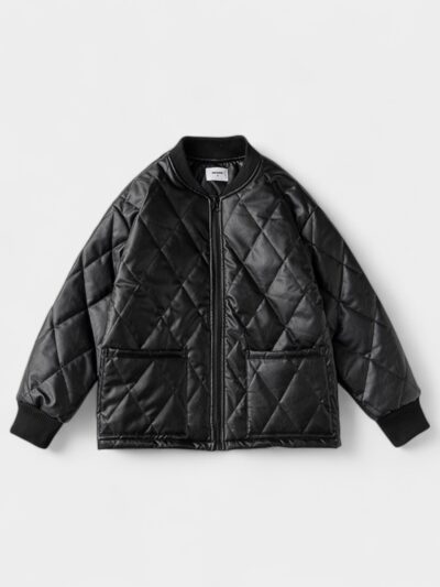 American retro PU leather diamond-shaped quilted cotton-padded jacket fashion brand High Street casual loose warm baseball jacket for men and women