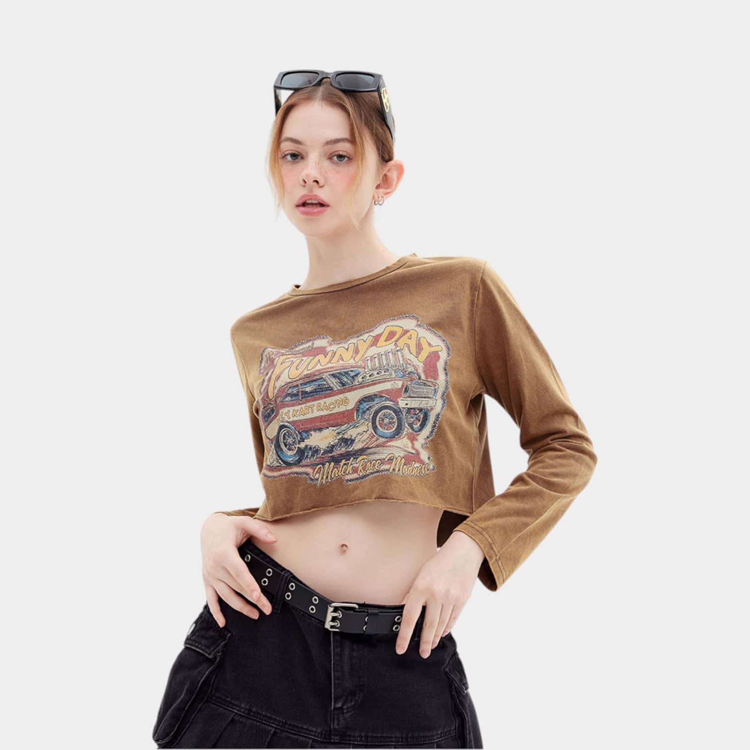 Damen Auto Print Langarm Crop Top - Image 5