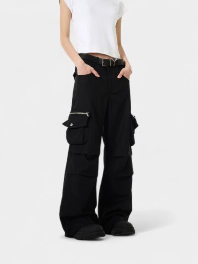 OREETA Design Pleated American Paratroopers Crane Pants 2024 Fashion Brand Zipper Pocket Wide Leg Crane Pants for Men