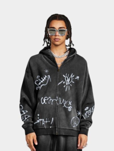 Men's Artistic print Long sleeves Zip up Jacket