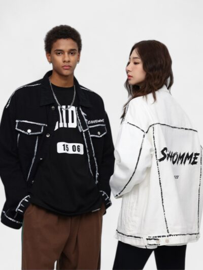 Unisex Text print Long sleeves Denim Jacket