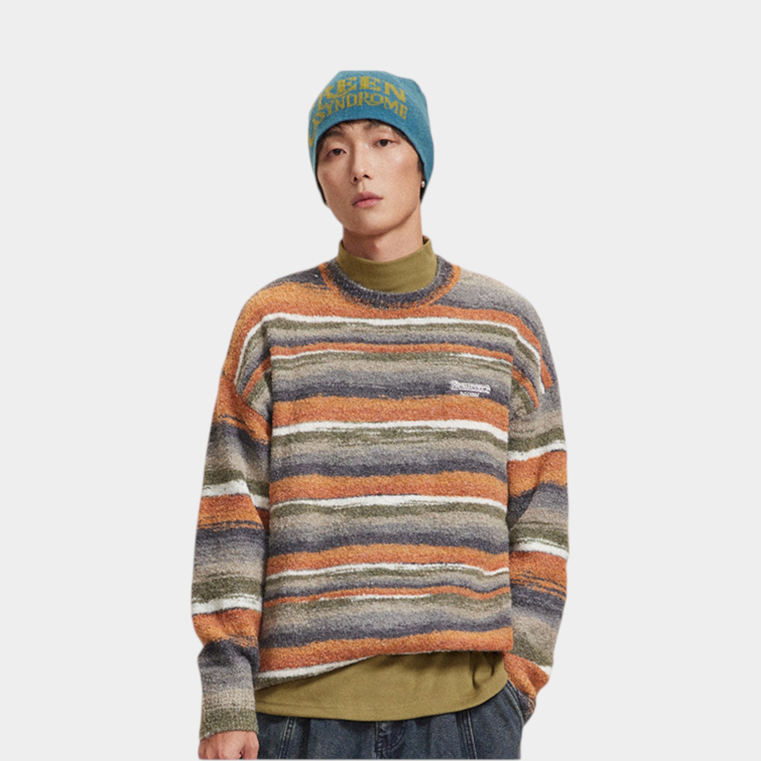 Dopamine Retro Contrast Striped Round Neck Mohair Sweater Men's and Women's Fashion Brand Fleece Long Sleeve Sweater