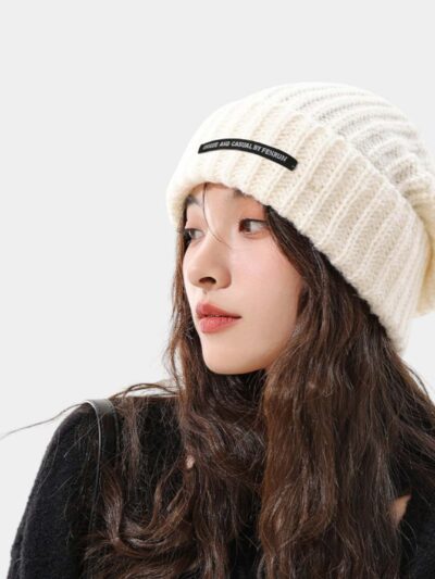 Winter new women's long cloth knitted hat Korean versatile face-looking small loose thick knitted ear protection warm pullover