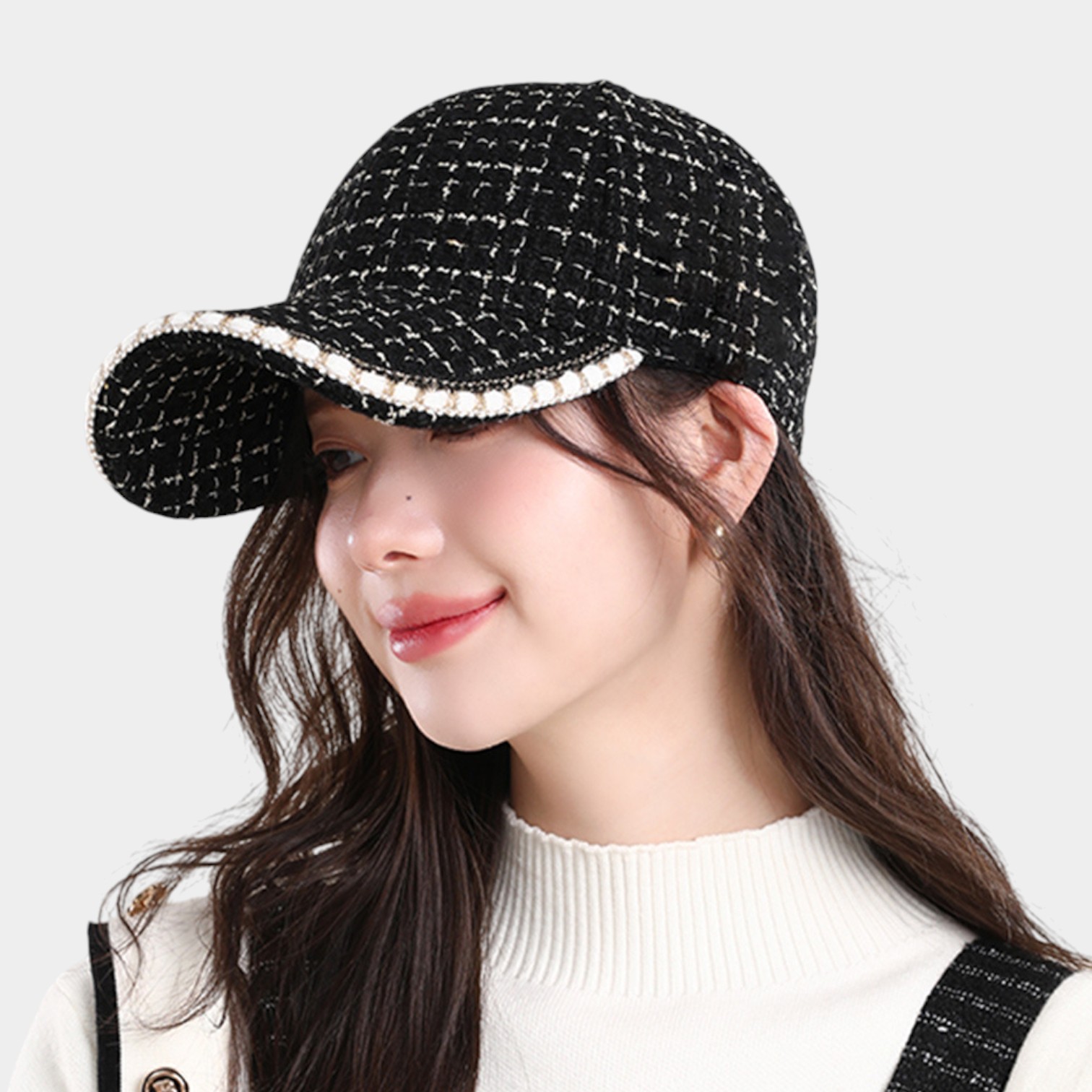 Chanel style baseball cap women's autumn and winter warm peaked cap Korean style fashionable all-Match hat subnet red style face-looking small hat