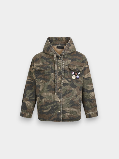 MADEEXETREME American Retro Camouflage DIY Badge Jacket Button Cardigan Hooded Work Sweatshirt Jacket