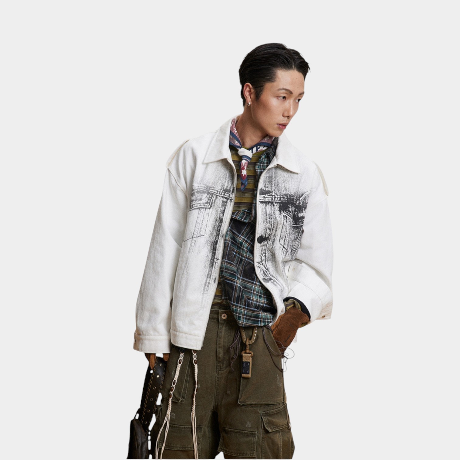 Men's Artistic print Long sleeves Denim Jacket - Image 4