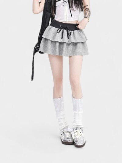 Orange silk women's clothing #2024 drawstring elastic waist A- line skirt women's summer hot girl high waist slim cake skirt