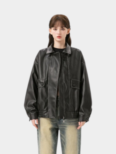 Women's Oversized Long sleeves Leather Jacket