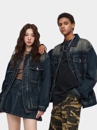 Laike Men's Early Autumn New American High Street Denim Jacket Retro Washed Loose Casual Denim Jacket for Men