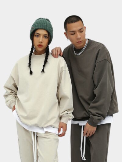 Rfsd Men's Wear | 2023 New Autumn and Winter 420g Heavy Terry Beauty Trendy High Street Loose Round Neck Pure Color Sweatshirt