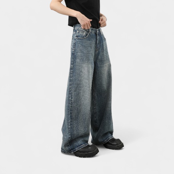 Nirben denim | New Korean style autumn simple basic commuting all-match slim jeans men's wide-leg trousers