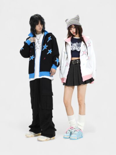 OREETA丨American college style cardigan zipper sweatshirt jacket men and women trendy brand loose lazy feeling couple tops