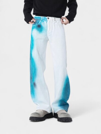 Custom processing and proofing custom jeans retro irregular gradient spray painting high street design loose straight pants