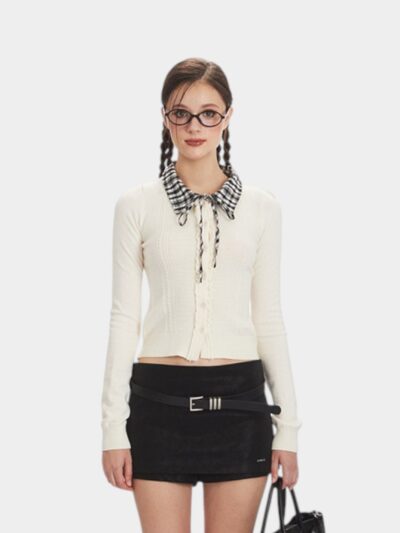 Women's Checked pattern Long sleeves Knitted Jumper