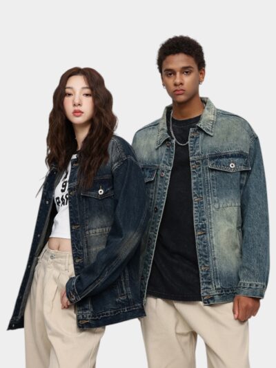 Laike Men's Denim Jacket American Casual Early Autumn Denim Jacket Men's Trendyy Loose Men's Denim Top