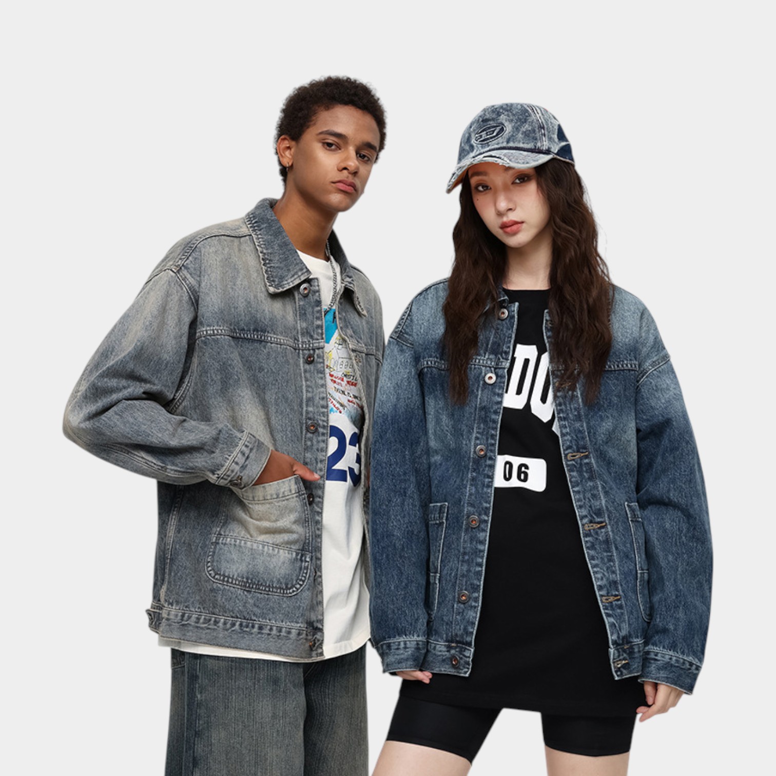 Laike Men's American Style Retro Denim Jacket Autumn Loose Washed Vintage Denim Coat Unisex