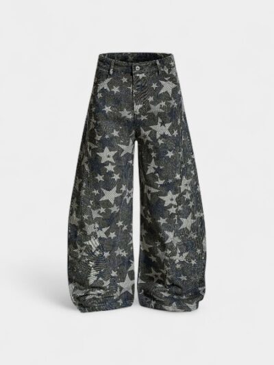 OREETA American retro star print machete camouflage pants for men and women niche design loose wide-leg trousers